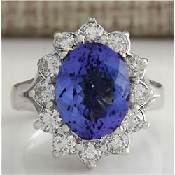 5.03 CTW Natural Tanzanite Diamond Ring 18K Solid White Gold