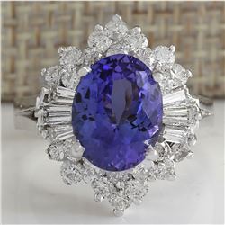 5.31 CTW Natural Tanzanite And Diamond Ring 18K Solid White Gold