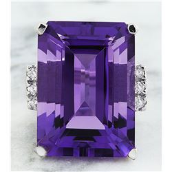 30.25 CTW Amethyst 18K White Gold Diamond Ring