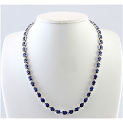 34.98 CTW Natural Sapphire And Diamond Necklace In 14k White Gold