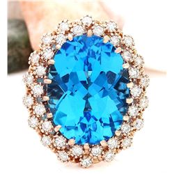 19.21 CTW Natural Topaz 18K Solid Rose Gold Diamond Ring