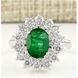 3.08 CTW Natural Emerald And Diamond Ring In 18K White Gold