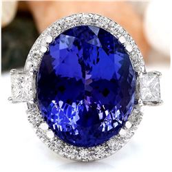 22.92 CTW Natural Tanzanite 18K Solid White Gold Diamond Ring