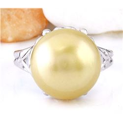 12.90 mm Gold South Sea Pearl 18K Solid White Gold Ring