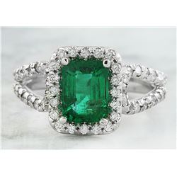 2.10 CTW Emerald 18K White Gold Diamond Ring