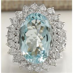 9.74 CTW Natural Aquamarine And Diamond Ring In 14K Solid White Gold