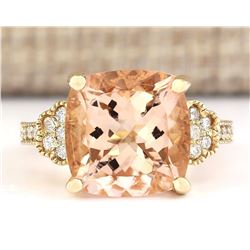 8.11 CTW Natural Morganite And Diamond Ring In 18K Yellow Gold