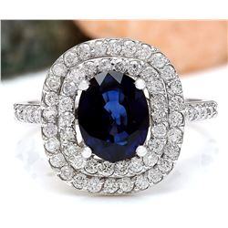 3.48 CTW Natural Sapphire 18K Solid White Gold Diamond Ring