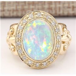 6.40 CTW Natural Opal And Diamond Ring In 18K Yellow Gold