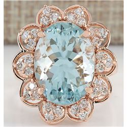 8.16 CTW Natural Aquamarine And Diamond Ring In 18K Rose Gold