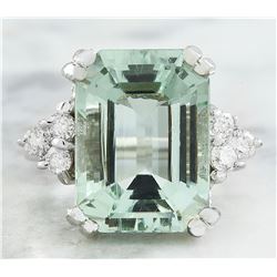 10.00 CTW Aquamarine 18K White Gold Diamond Ring