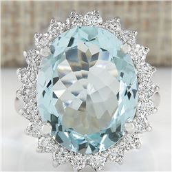 8.91 CTW Natural Aquamarine And Diamond Ring In 14K White Gold