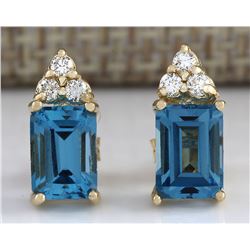 2.65 CTW Natural Topaz And Diamond Earrings 18K Solid Yellow Gold