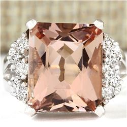 7.292 CTW Natural Morganite And Diamond Ring 18K Solid White Gold