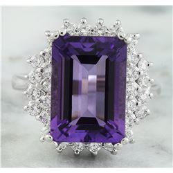 7.50 CTW Amethyst 18K White Gold Diamond ring