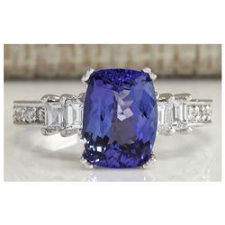 3.75 CTW Natural Blue Tanzanite And Diamond Ring In 18K White Gold