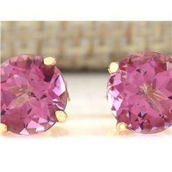 3.00 CTW Natural Pink Tourmaline Earrings 18K Solid Yellow Gold