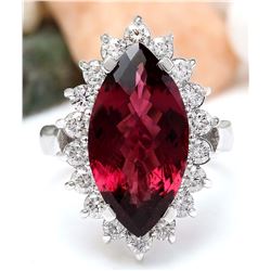 8.82 CTW Natural Tourmaline 14K Solid White Gold Diamond Ring