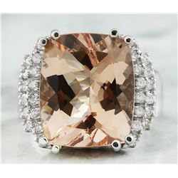 11.20 CTW Morganite 18K White Gold Diamond Ring