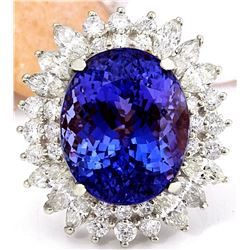 18.15 CTW Natural Tanzanite 14K Solid White Gold Diamond Ring