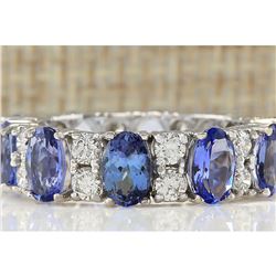 6.94 CTW Natural Tanzanite And Diamond Ring In 18K White Gold