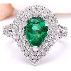 4.83 CTW Natural Emerald 14K Solid White Gold Diamond Ring