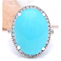 19.72 CTW Natural Turquoise 14K Solid White Gold Diamond Ring