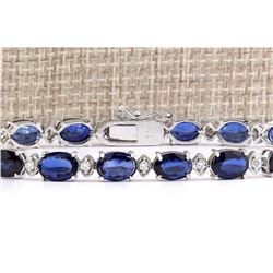 16.97 CTW Natural Sapphire And Diamond Bracelet In 14k Solid White Gold