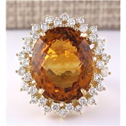 28.47 CTW Natural Madeira Citrine And Diamond Ring 18K Solid Yellow Gold