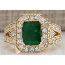 3.60 CTW Natural Emerald And Diamond Ring In 14K Solid Yellow Gold