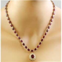 46.40 CTW Ruby 14K Yellow Gold Diamond Necklace