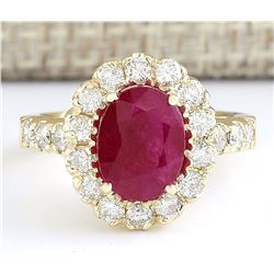 3.33 CTW Natural Ruby And Diamond Ring In 18K Yellow Gold