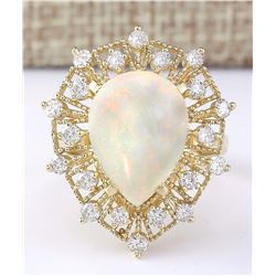 5.70 CTW Natural Opal And Diamond Ring In 14k Yellow Gold