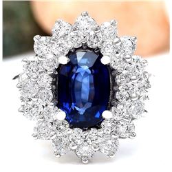 4.16 CTW Natural Sapphire 18K Solid White Gold Diamond Ring