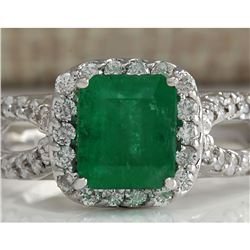 2.18 CTW Natural Emerald And Diamond Ring 14K Solid White Gold