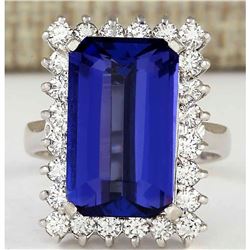 9.05 CTW Natural Blue Tanzanite And Diamond Ring 18K Solid White Gold