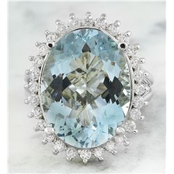 13.16 CTW Aquamarine 18K White Gold Diamond Ring