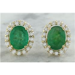 4.70 CTW Emerald 18K Yellow Gold Diamond Earrings