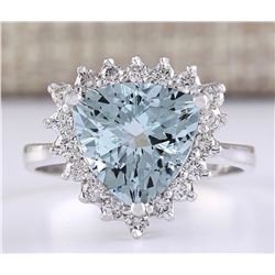 3.25 CTW Natural Aquamarine And Diamond Ring In 18K White Gold