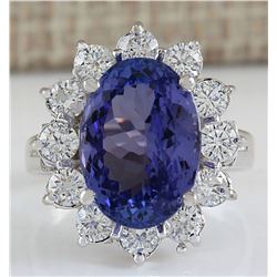 7.03 CTW Natural Blue Tanzanite And Diamond Ring In 18K White Gold