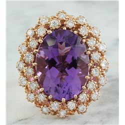 10.19 CTW Amethyst 18K Rose Gold Diamond Ring