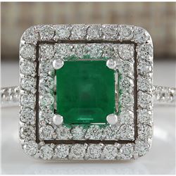 1.70 CTW Natural Colombian Emerald And Diamond Ring In 14K White Gold