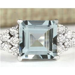 3.40 CTW Natural Aquamarine And Diamond Ring In 14k Solid White Gold