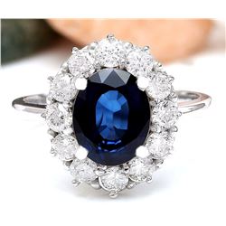 3.78 CTW Natural Sapphire 18K Solid White Gold Diamond Ring