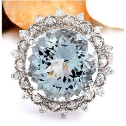 9.60 CTW Natural Aquamarine 18K Solid White Gold Diamond Ring