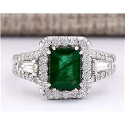 3.30 CTW Natural Emerald And Diamond Ring In 14k White Gold