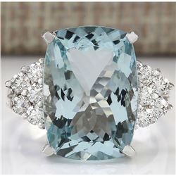 8.13 CTW Natural Aquamarine And Diamond Ring In 18K Solid White Gold