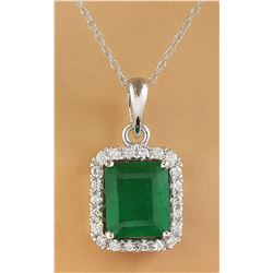 3.73 CTW Emerald 14K White Diamond Necklace