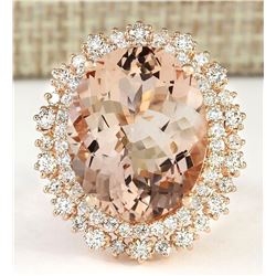 15.56 CTW Natural Morganite And Diamond Ring In 18K Rose Gold