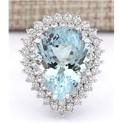 14.66 CTW Natural Aquamarine And Diamond Ring In 18K White Gold